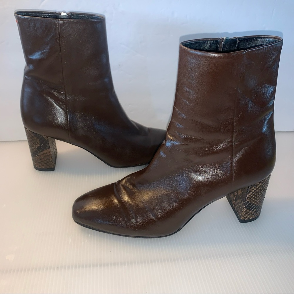 Aeyde Brown Leather Ankle Boots size:38 (7-7.5) 3” heel made in Italy - Picture 4 of 15